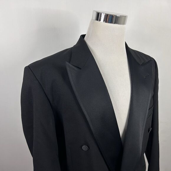 Lord West 42L Vintage Double Breasted Tuxedo Jacket 100% Wool Black USA Made - Picture 1 of 7